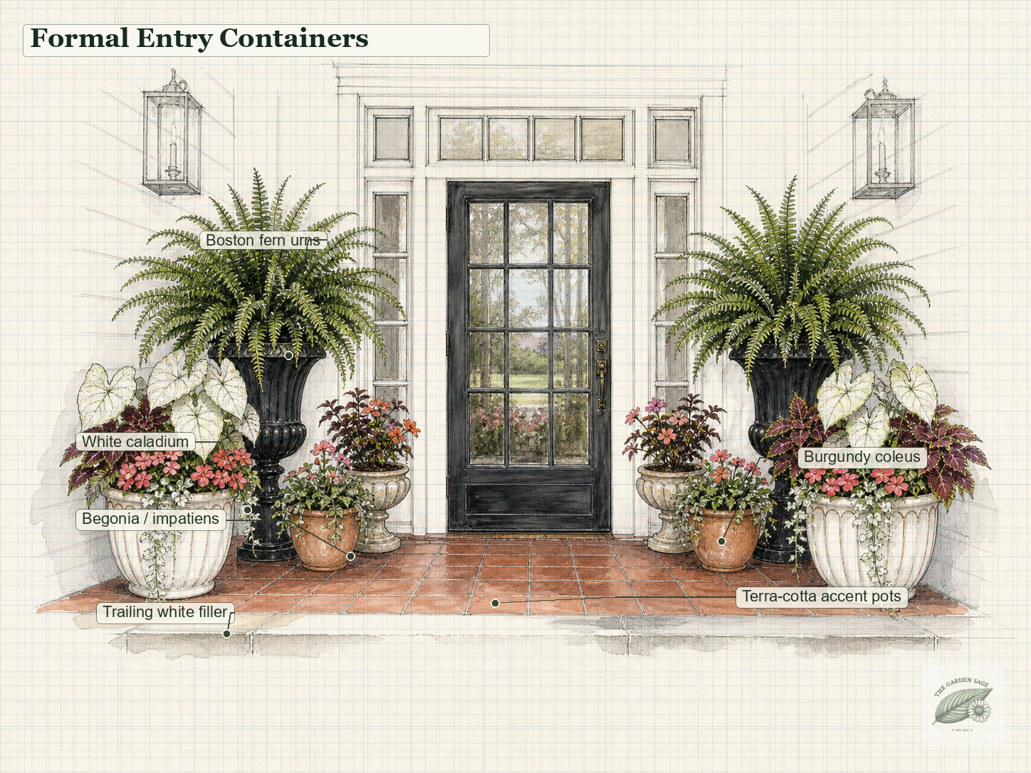 Formal entry graph-paper container sketch