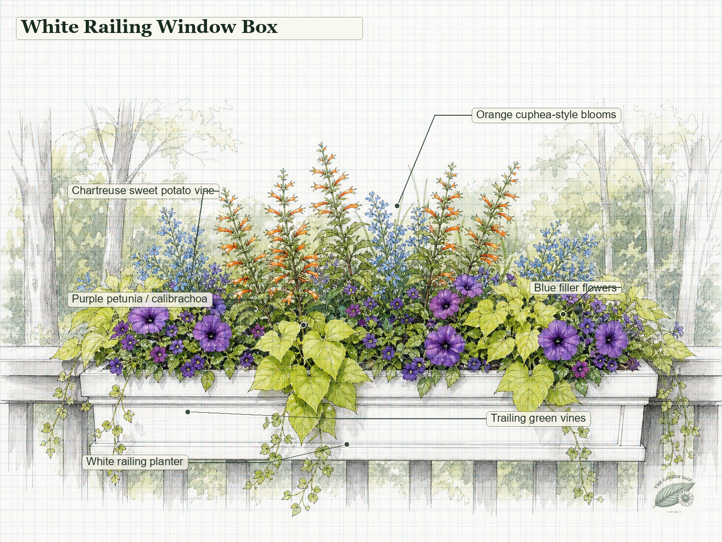 Window box graph-paper sketch