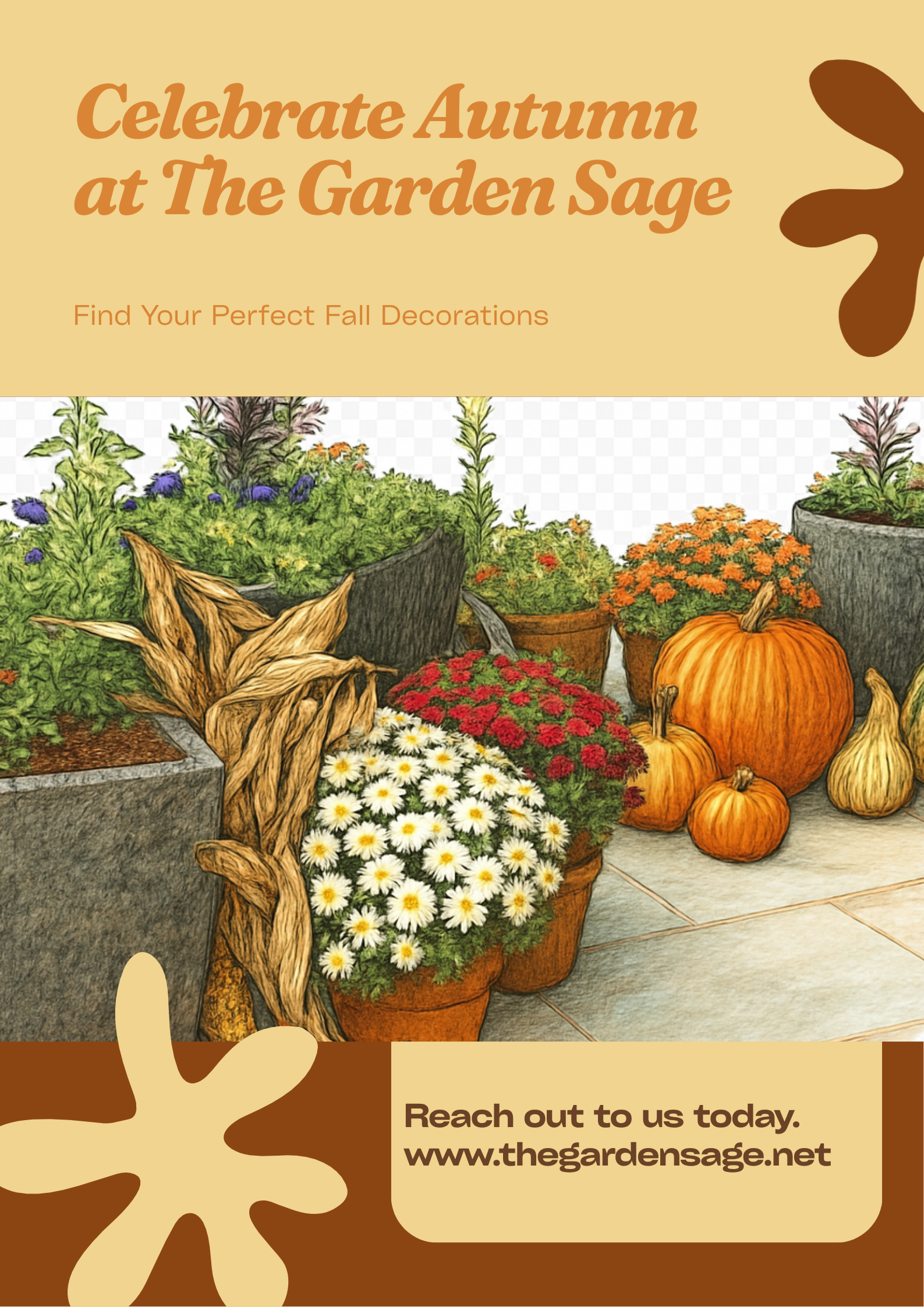 Poster highlighting The Garden Sage fall container gardens